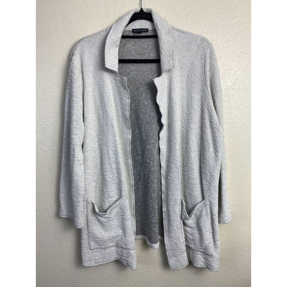 Eileen Fisher Gray textured Knit Open front Sweater Cardigan Gray Size Large